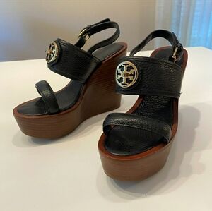 Tory Burch Designer Selma Wood Wedge Sandal Platform Heel Size 7.5